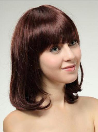 Shoulder Length Bob Wigs With Capless Remy Straight Style Auburn Color