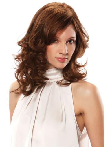 Monofilament Wig Bases Shoulder Length Brown Color Wavy Style