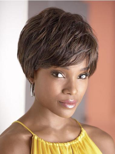 Cropped Brown Wavy Boycuts Fashionable African American Wigs