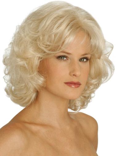 Wigs UK Synthetic Chin Length Blonde Color Curly Style