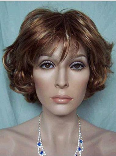 Best Brown Short Wavy With Bangs Lace Front Wigs