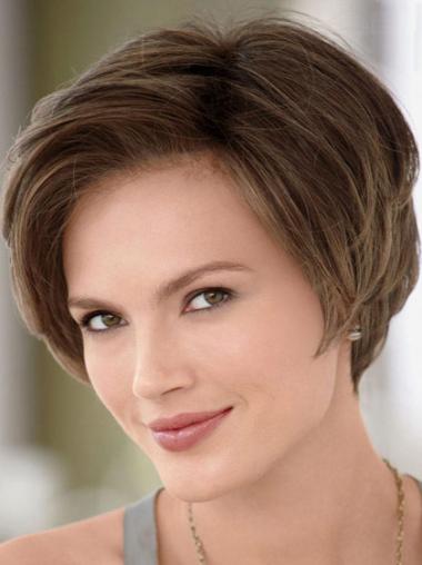 8" Ideal Brown Without Bangs Monofilament Wigs
