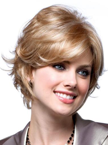 Cheap Monotop Wigs With Monofilament Blonde Color Short Length