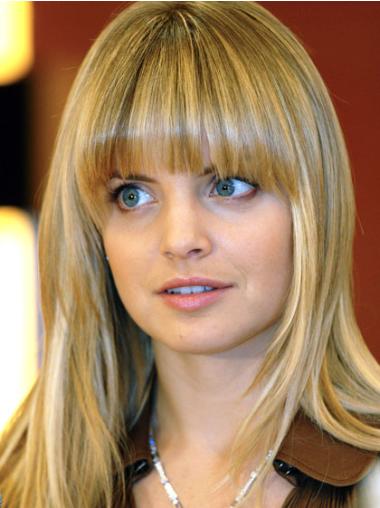 Blonde Long Straight With Bangs 100% Hand-tied Wig For Sale