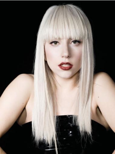 18" Cheapest Long Straight With Bangs Lady Gaga Wigs