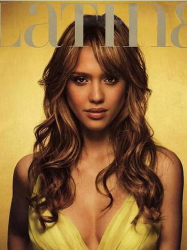 Wavy Lace Front Layered Long Brown Modern Jessica Alba Wigs
