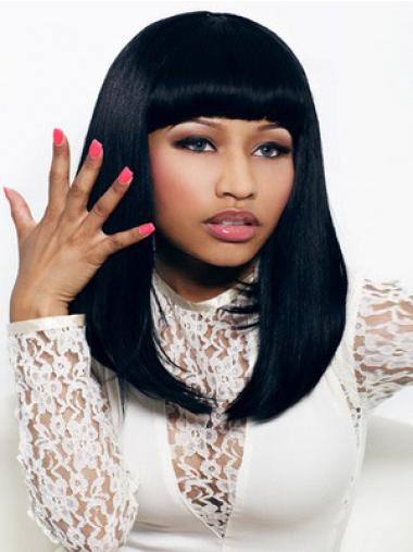 16" Black Straight With Bangs Shoulder Length Convenient Nicki Minaj Wigs