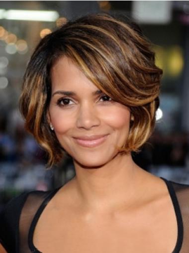 Great Brown Chin Length Wavy 8" Layered Halle Berry Lace Wigs
