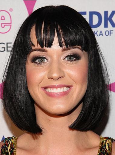 12" Gorgeous Black Chin Length Straight Bobs Katy Perry Wigs