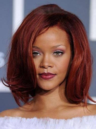 Natural Chin Length Red Straight Capless Rihanna Wigs