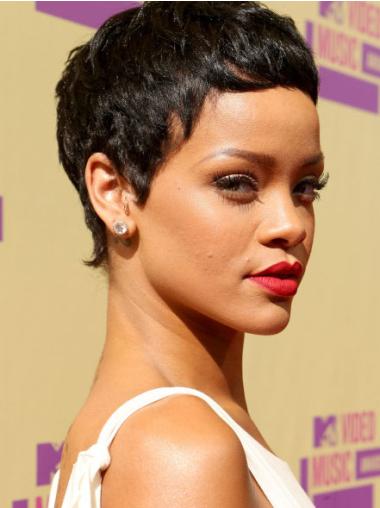 Beautiful Cropped Black Straight Capless Rihanna Wigs