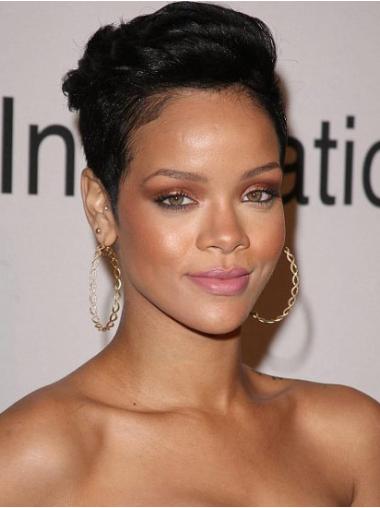 Indian Remy Lace Front Boycuts Straight Black Cropped Rihanna Wigs UK