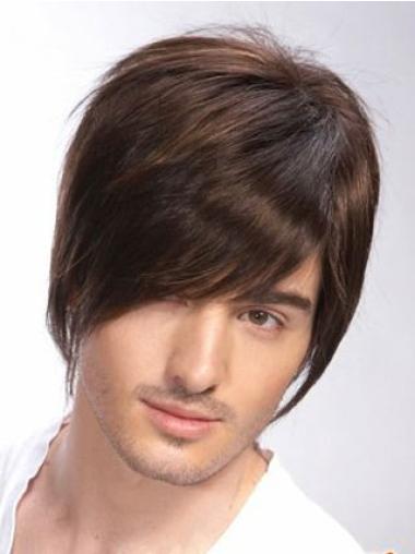 100% Hand Tied Brown Remy Human Short Straight Wigs Man