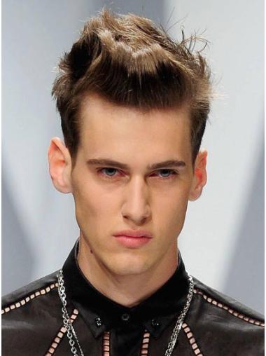 Remy Human 100% Hand Tied Cropped Straight Brown Wigs For Man In London