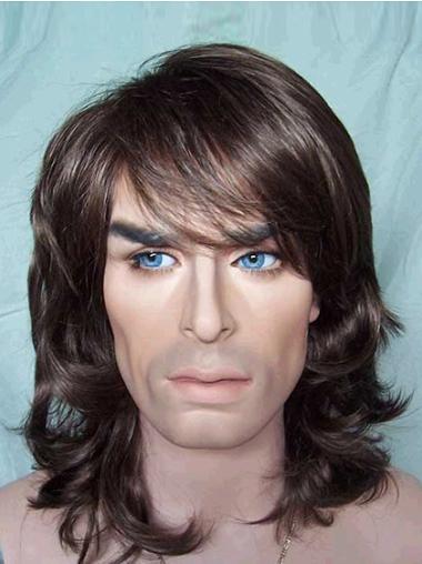 12" Brown Synthetic Shoulder Capless Wavy Hair Wigs For Man
