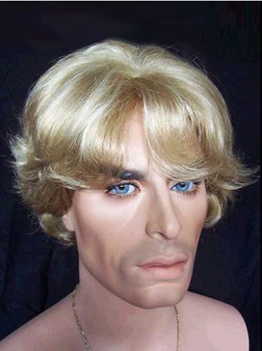 Wavy Short Blonde Synthetic Capless 6" Man Wig In UK