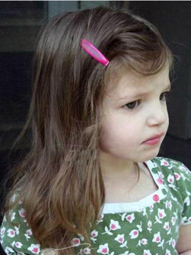 Straight Shoulder Length Brown Remy Human Hair Lace Front Kids Wigs