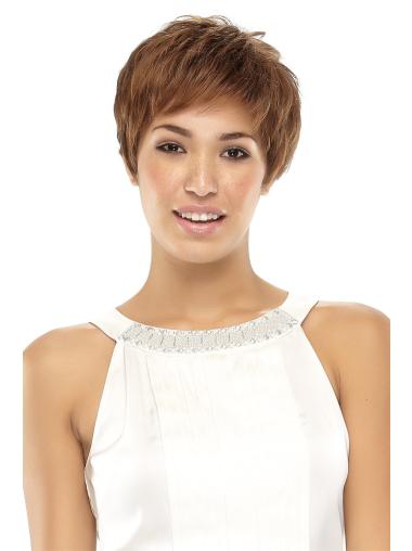 Convenient Brown Cropped Wavy Boycuts Lace Front Wigs