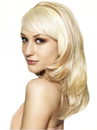 Blonde 16" Wavy Capless Synthetic Long 3/4 Wigs Cheap