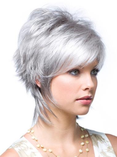 Cheap Ladies Grey Wigs Wavy Style Short Length With Lace Front