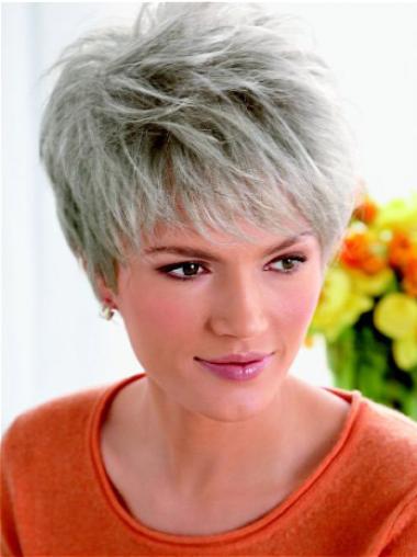 Synthetic Fashion Cropped Straight Grey Wigs