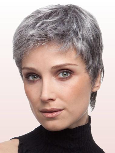 Wigs For Older Ladies With Lace Front Grey Cut Cropped Length