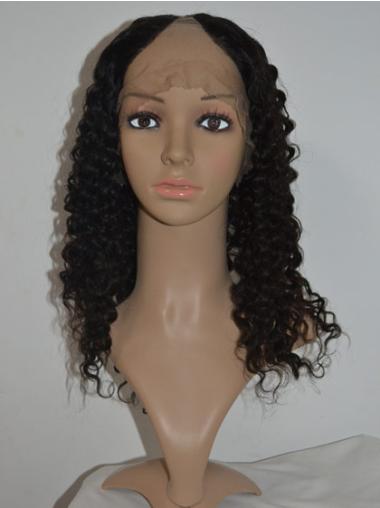 Modern Black Shoulder Length Curly U Part Wig UK