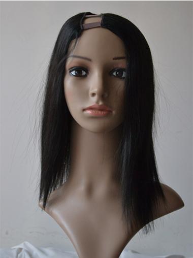 14" Lace Front Straight Black Ideal U Part Wigs