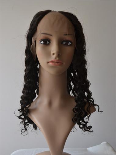 18" Lace Front Curly Black Fashionable U Part Wigs
