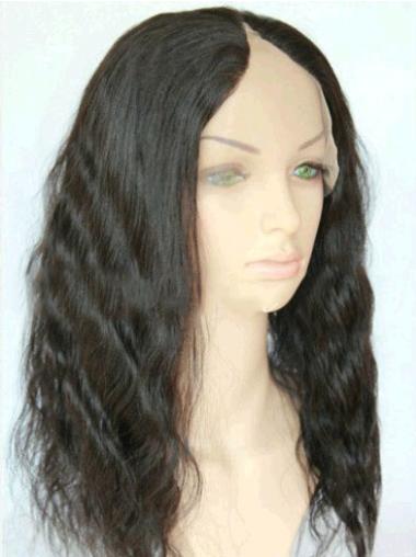 16" Lace Front Wavy Black Suitable U Part Wigs