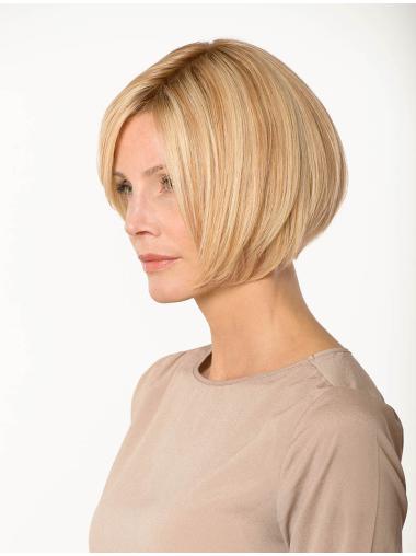 Lace Front Straight Bobs 8" Blonde Chin Length Real Human Hair Wigs