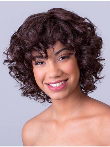 Bobs Chin Length Lace Front Synthetic Brown 11" Curly African American Wigs