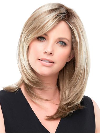 Blonde Straight 100% Hand-tied Layered 14" Ladies Wigs For Cancer Patients
