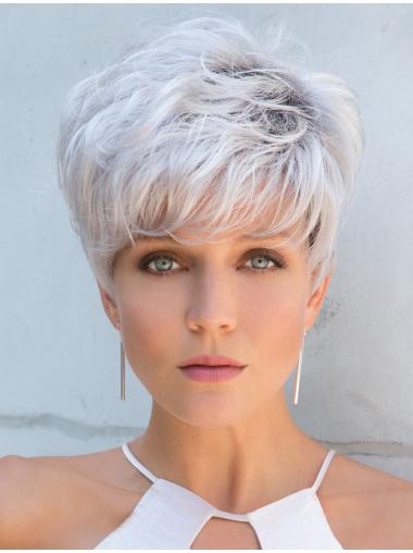 Cropped Straight 5" Capless Grey Wigs For Women