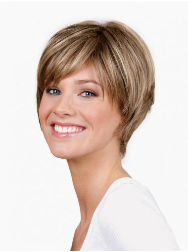 Straight Layered Capless 8" Blonde Short Synthetic Wigs Cheap