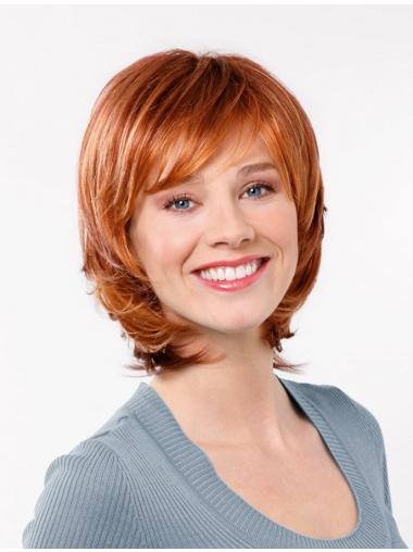 Wavy With Bangs Capless 11" Red Shoulder Length Sleek Synthetic Wigs