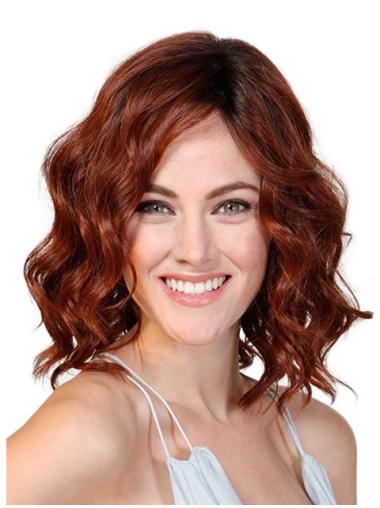 Wavy Without Bangs Red 12" Monofilament Cancer Patients Wigs