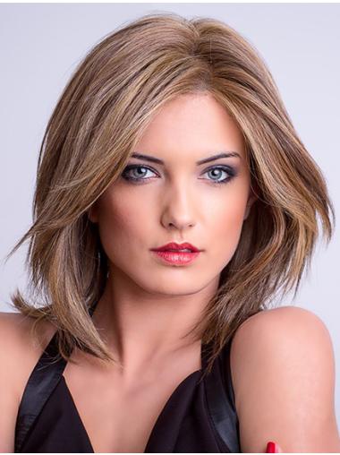 Straight Brown 12" Bobs Synthetic Shoulder Length Hand Tied Wigs