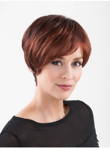 Red Short Synthetic 8" Straight Layered Lace Wigs