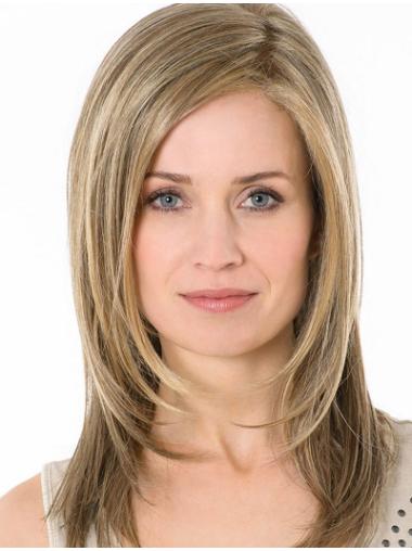 Blonde Without Bangs Long 14" Straight Synthetic Monofillament Wigs