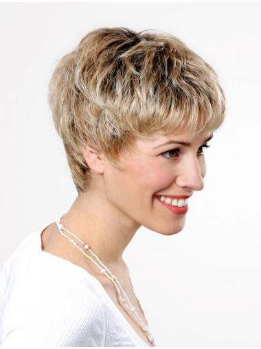 Synthetic Lace Front 6" Boycuts Straight Blonde Ladies Short Wigs