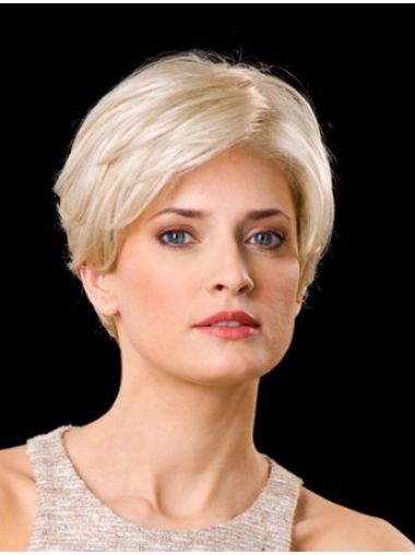 Synthetic Lace Front 8" Layered Straight Platinum Blonde Wigs Short Hair