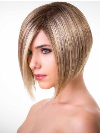 Blonde 9" Bobs Straight Monofilament Synthetic Medium Length Wigs