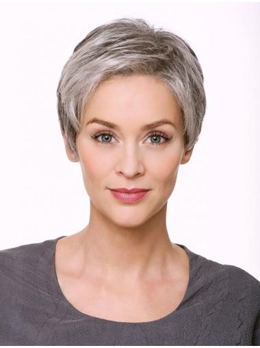 Monofilament 5" Cropped Synthetic Straight Grey Wigs