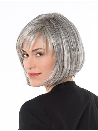 Capless 10" Chin Length Synthetic Straight Ladies Grey Wigs