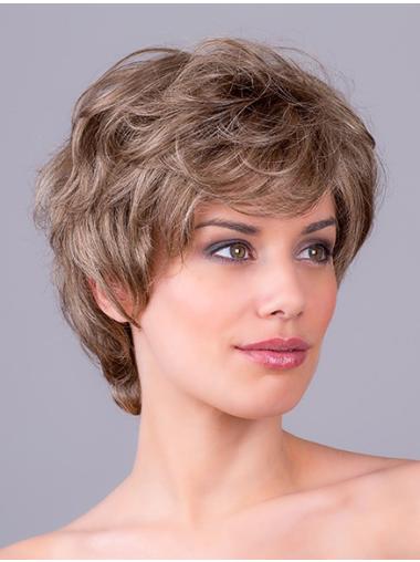 Synthetic Wavy Brown 8" Short Monofilament Wig For Women Classic Style