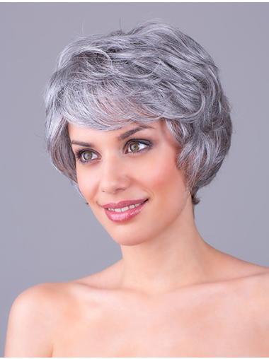 Wavy Grey 8" Grey Synthetic 100% Hand-tied Short Cheap Wigs