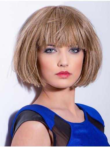 100% Hand-tied Synthetic 8" Chin Length Straight Auburn Bobs Wigs For Cancer