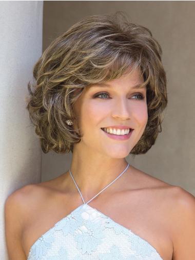 With Bangs Brown Curly 10" Chin Length Synthetic Wigs