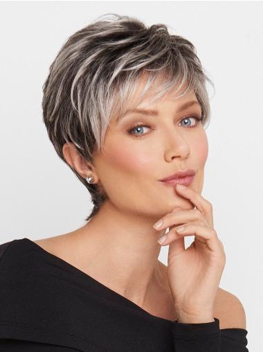 Monofilament Wavy Cropped 5" Grey Wigs For Women